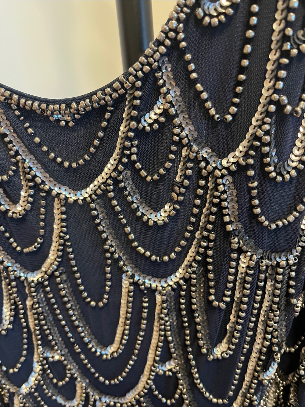 Pisarro Nights Navy Beaded Scallop-Embellished Midi Dress